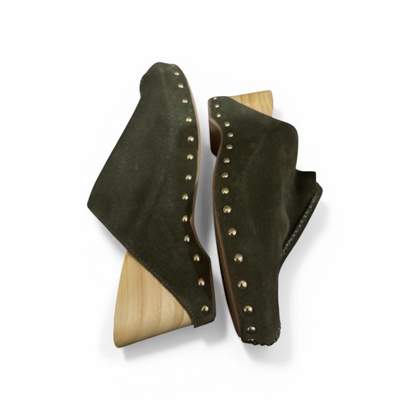 Kelsi Dagger Brooklyn Journal Olive Suede Studded Clogs Size 9 - Picture 3 of 8